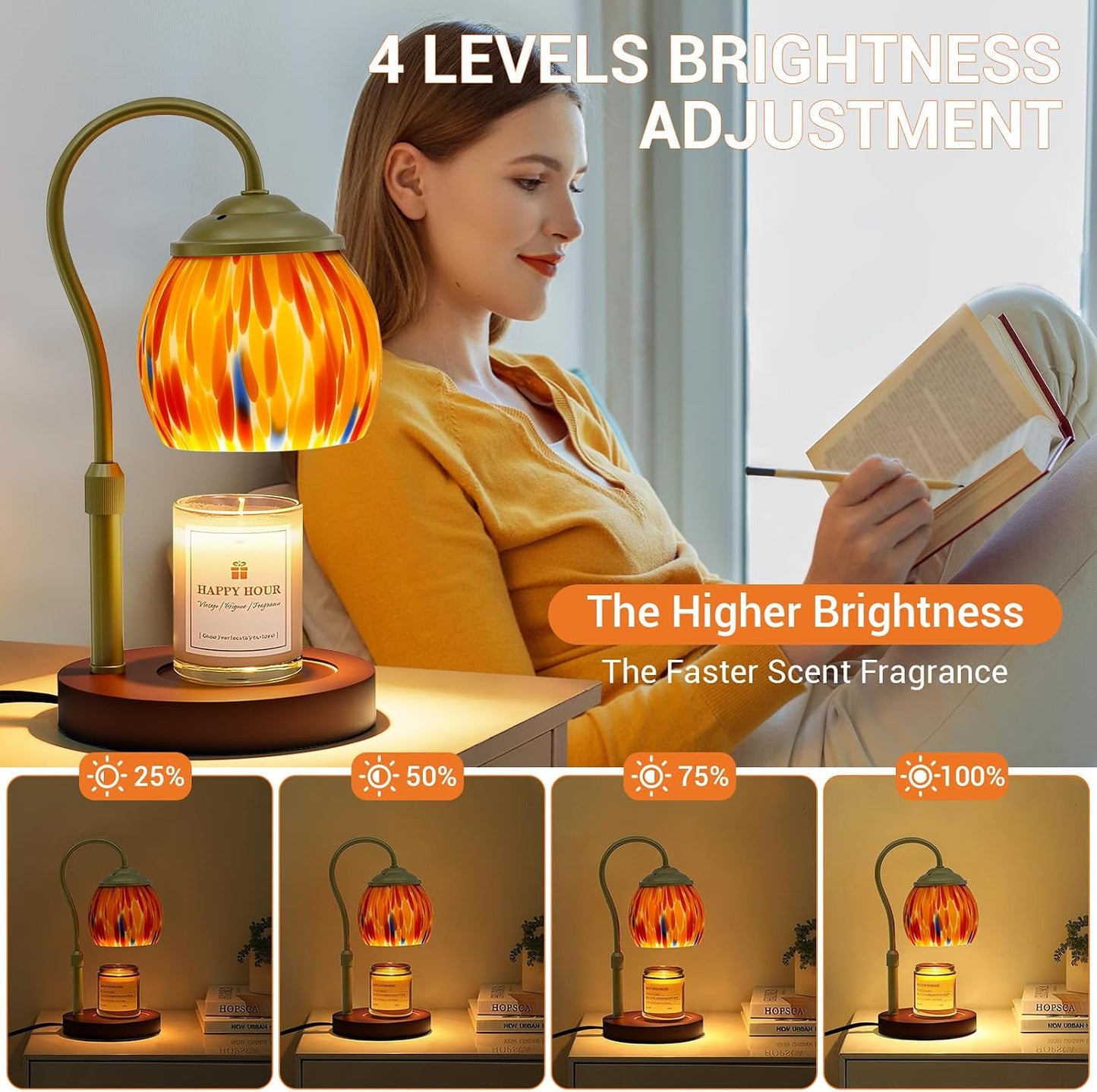 Candle Warmer Lamp with Timer Dimmer - Height Adjustable Wax Melt Warmer for Jar Candles, Blown Art Glass Candle Warming Lamp with 2 Bulbs Birthday Gifts for Mom Women Candle Holders for Home Decor