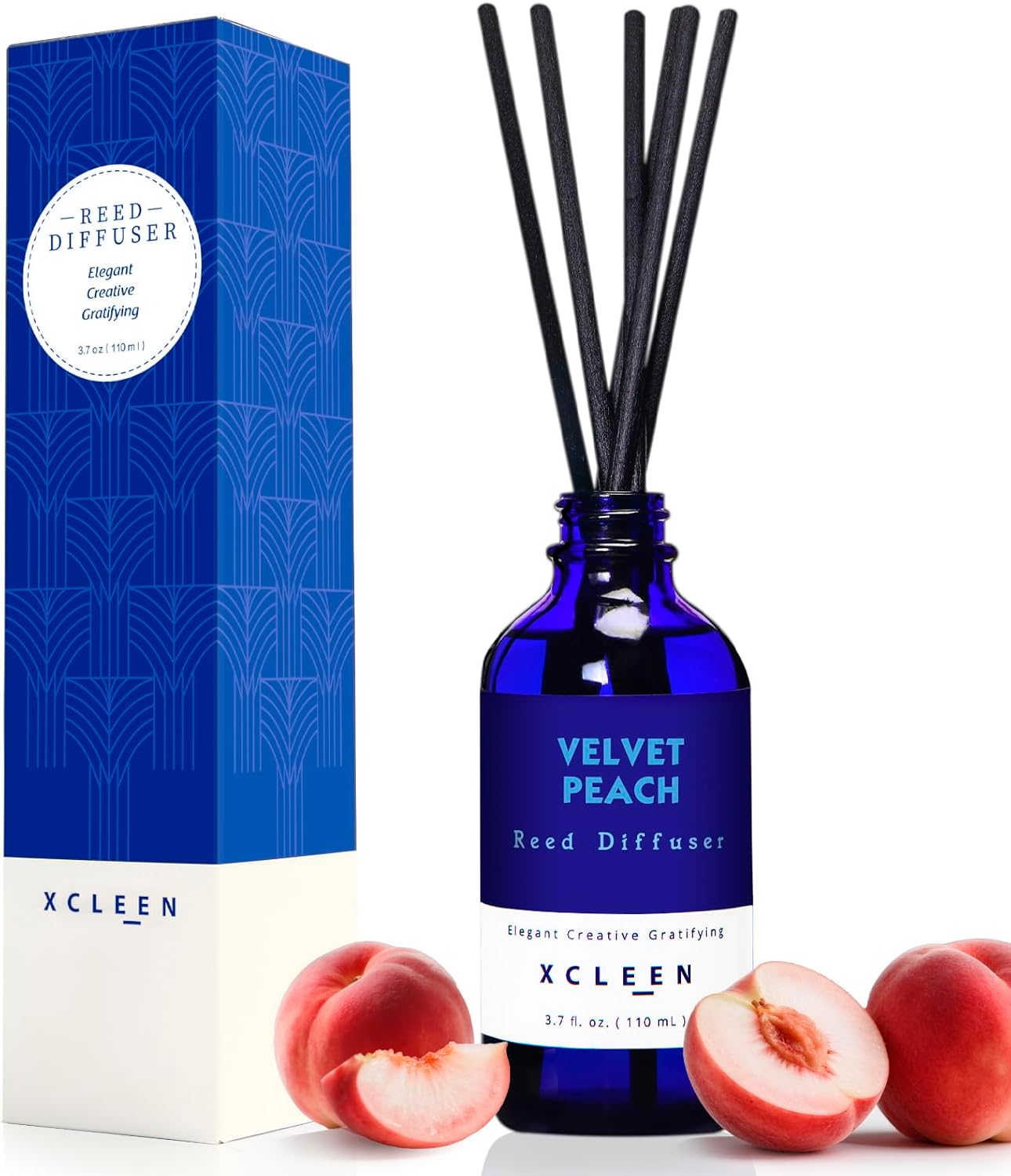 Xcleen Reed Diffusers Set, 3.7 Oz Scent Diffuser, 6 Reed Diffuser Sticks, Home Fragrance Hyacinth, Peony & Citrus, Aromatherapy Oil Diffuser Reeds, More Masculine Scent, Bathroom & Office Decor 110ml