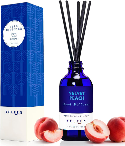 Xcleen Reed Diffusers Set, 3.7 Oz Scent Diffuser, 6 Reed Diffuser Sticks, Home Fragrance Hyacinth, Peony & Citrus, Aromatherapy Oil Diffuser Reeds, More Masculine Scent, Bathroom & Office Decor 110ml