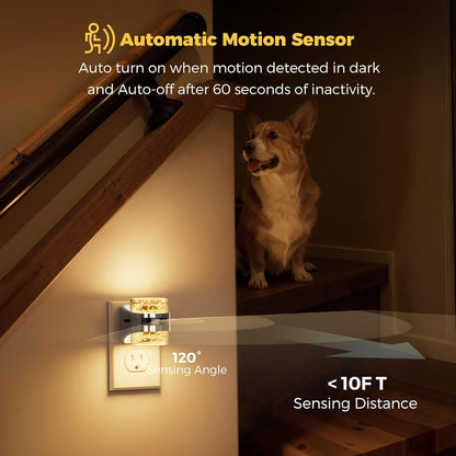 L LOHAS LED Motion Sensor Night Light,Dimmable Night Lights Plug into Wall, 2 Pack Acrylic Nightlight with 0-100 LM Adjustable Brightness, 3000K Plug in Night Light for Bathroom Hallway
