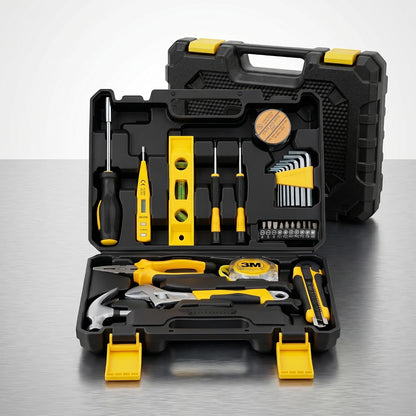 Basic Home Tool Set Household Tool kit for General Repair 8 Pcs | Includes Claw Hammer, Pliers ,Tape Measure, Phillips & Flathead Screwdriver, Electric Pen, Utility Knife, Insulating Tape