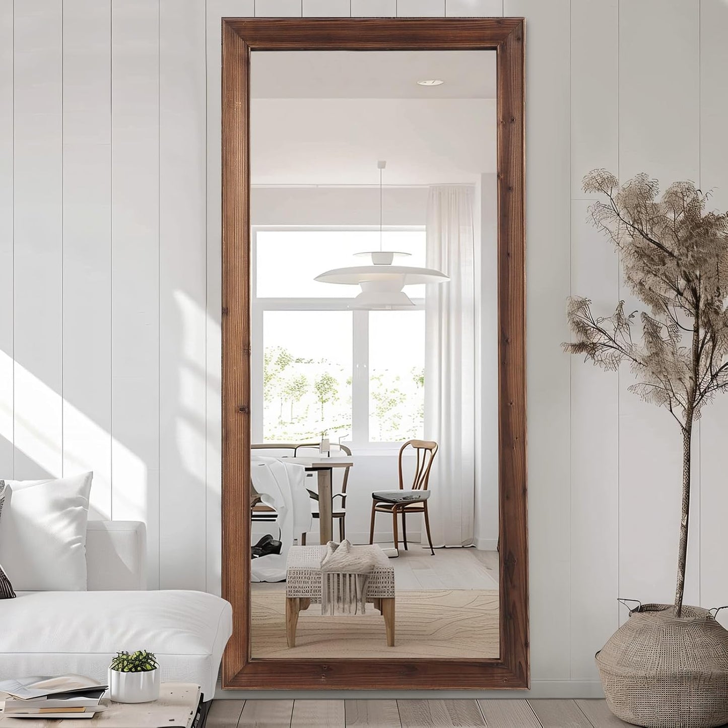 MELOMOIR Rustic Farmhouse Full Length Mirror, 64"x21" Wood Frame Floor Mirror, Free Standing Leaning Hanging Mirror, Long Mirror for Bedroom Living Room Cloakroom