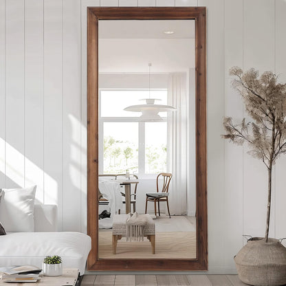 MELOMOIR Rustic Farmhouse Full Length Mirror, 64"x21" Wood Frame Floor Mirror, Free Standing Leaning Hanging Mirror, Long Mirror for Bedroom Living Room Cloakroom