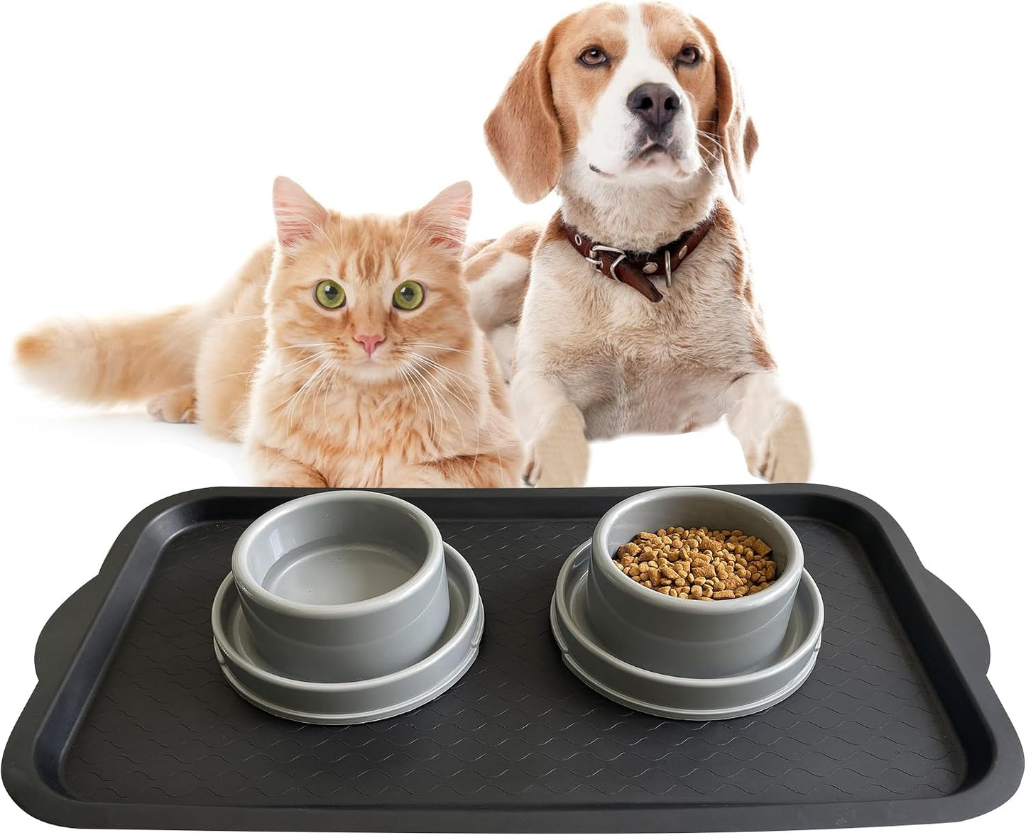 PetLike Boot Tray for Entryway, Pet Food Mat, Waterproof Rubber Shoe Mat for Indoor and Outdoor, Multi-Purpose Tray for Boots, Shoes, Pets, Garden (Black, 1PACK 29.5X16 INCH)