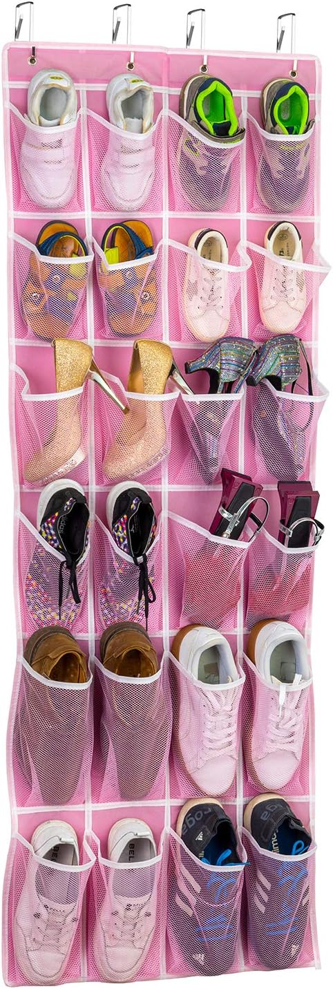 SAVERHO Over the Door Shoe Organizer, Hanging Shoe Organizer with 24 Mesh Large Pockets Door Shoe Rack Organizer for Men Women Kids Hanging Shoe Storage Bag.(White