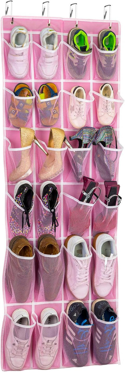 SAVERHO Over the Door Shoe Organizer, Hanging Shoe Organizer with 24 Mesh Large Pockets Door Shoe Rack Organizer for Men Women Kids Hanging Shoe Storage Bag.(White