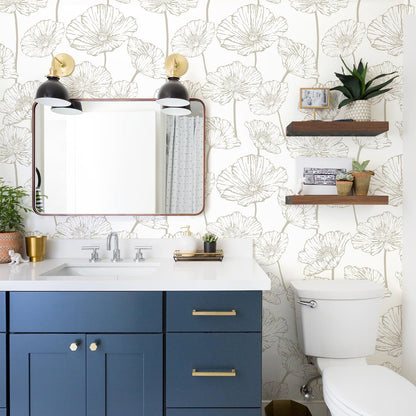 Orainege Modern Peel and Stick Wallpaper 17.3inx118.1in Beige and White Floral Wallpaper Boho Contact Paper Removable Decorative Wall Paper for Bedroom Bathroom Cabinets Decor Vinyl