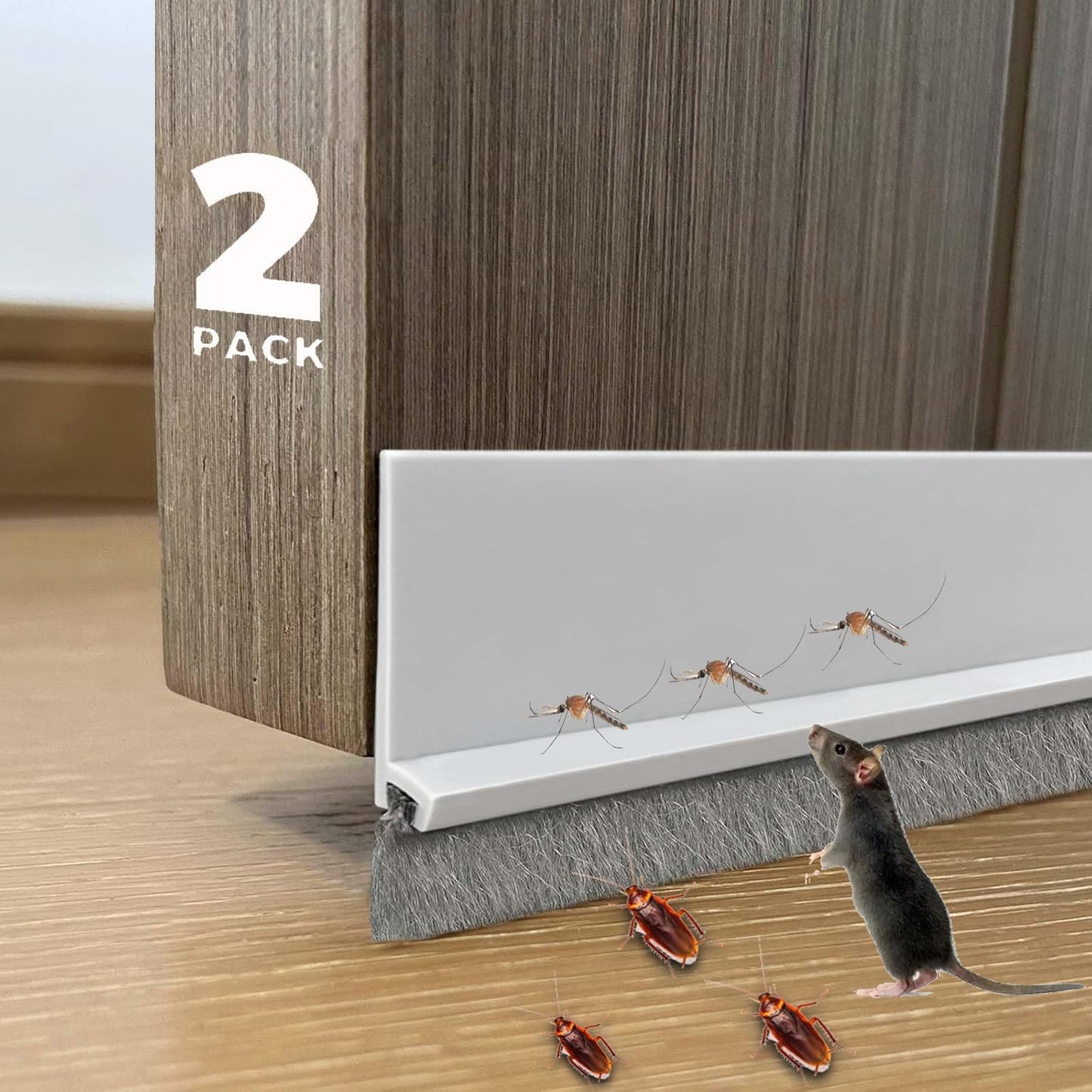2 PCS Brush Door Sweep, Draft Stoppers for Bottom, Draft Stopper with Brush for Exterior Door, Bottom Seal Strip for Protection Against Bug, Dust, 2" W x 39" L, Black