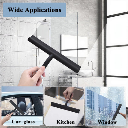 8.3" Silicone Shower Squeegee & Microfiber Scrubber Set, Cleaning Combo for Glass Doors, Mirrors, Windows, Car Windshields, Countertops