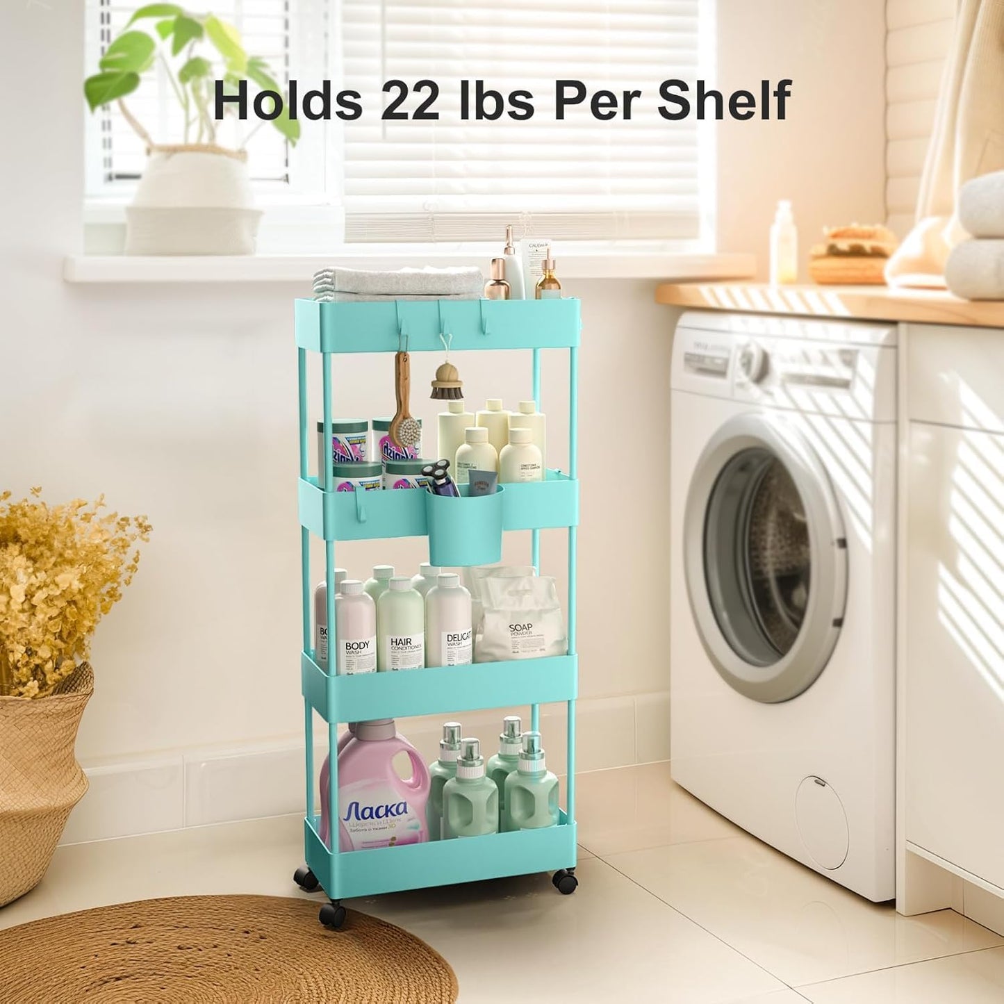Pipishell Slim Storage Cart with Wheels - Bathroom Cart Organizer Storage, 4 Tier Rolling Carts for Bathroom, Laundry Room, Kitchen, Narrow Space, Black PIUC05