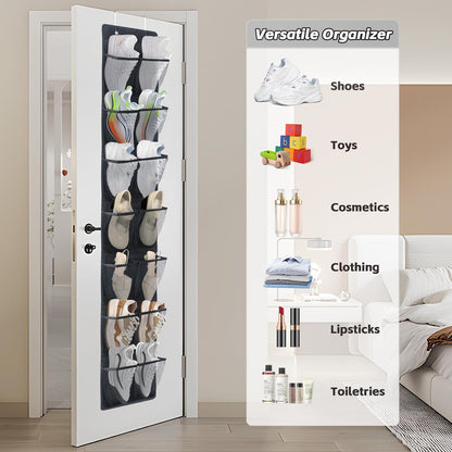 PVWSG Over The Door Shoe Organizer, 14 Large Mesh Pockets Hanging Shoe Rack for Closet Organizers and Storage, White, 2-pack (white)