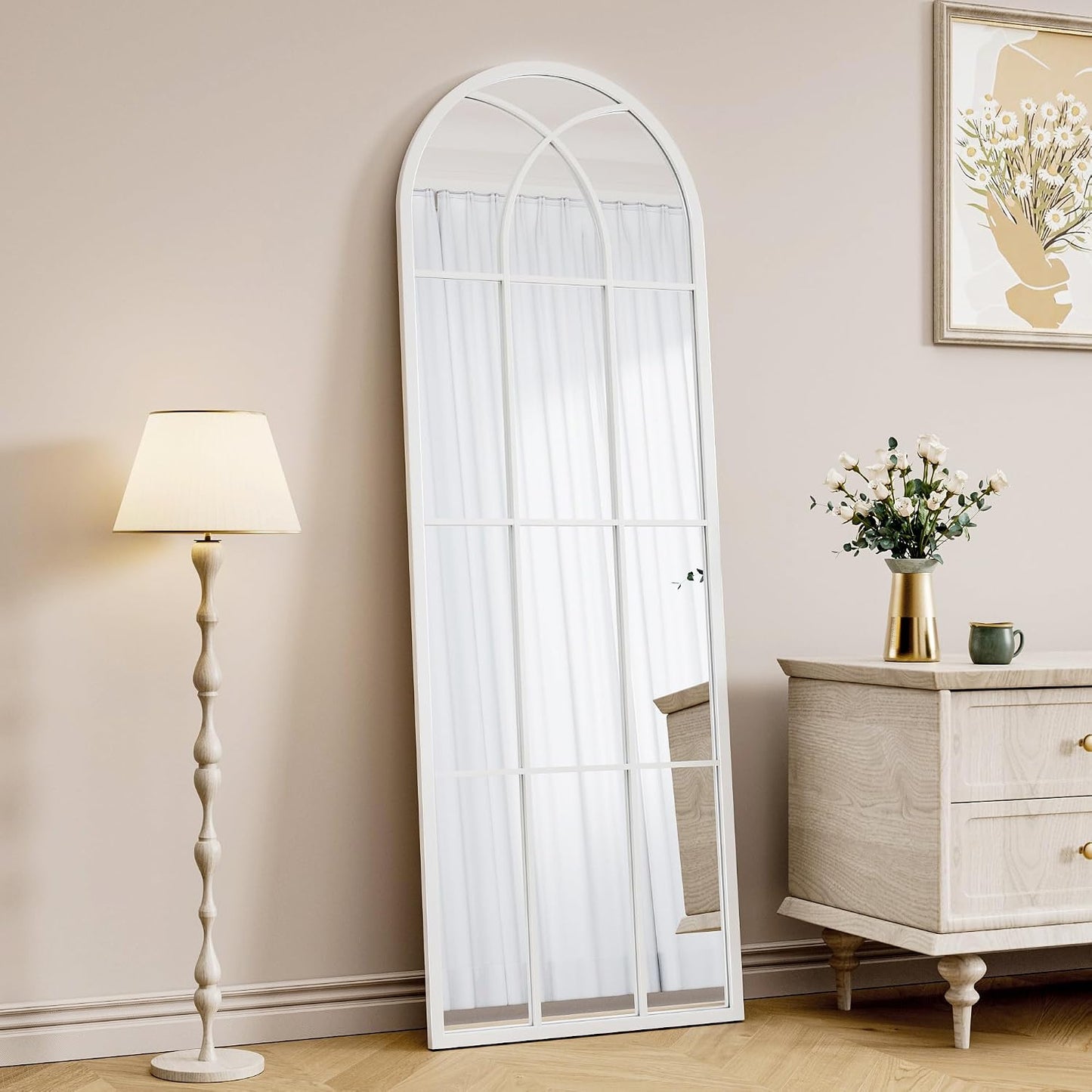 OGCAU Floor Full Length Mirror, 56"x20" Arched Full Body Mirror, Hanging or Leaning, Standing, Wall Mounted with Aluminum Frame for Bedroom Living Room, White