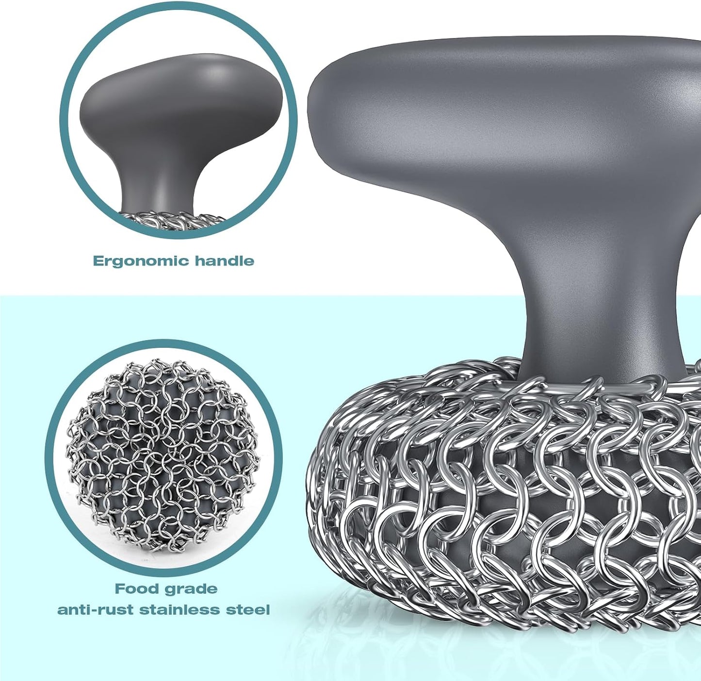 Cast Iron Scrubber | Dish Scrub Brush | 316 Cleaner Chainmail Scrubber for Cast Iron Pan Skillet Cleaner - Dish Scouring Pad Dishwasher Safe Cleaning Kit, Black 02