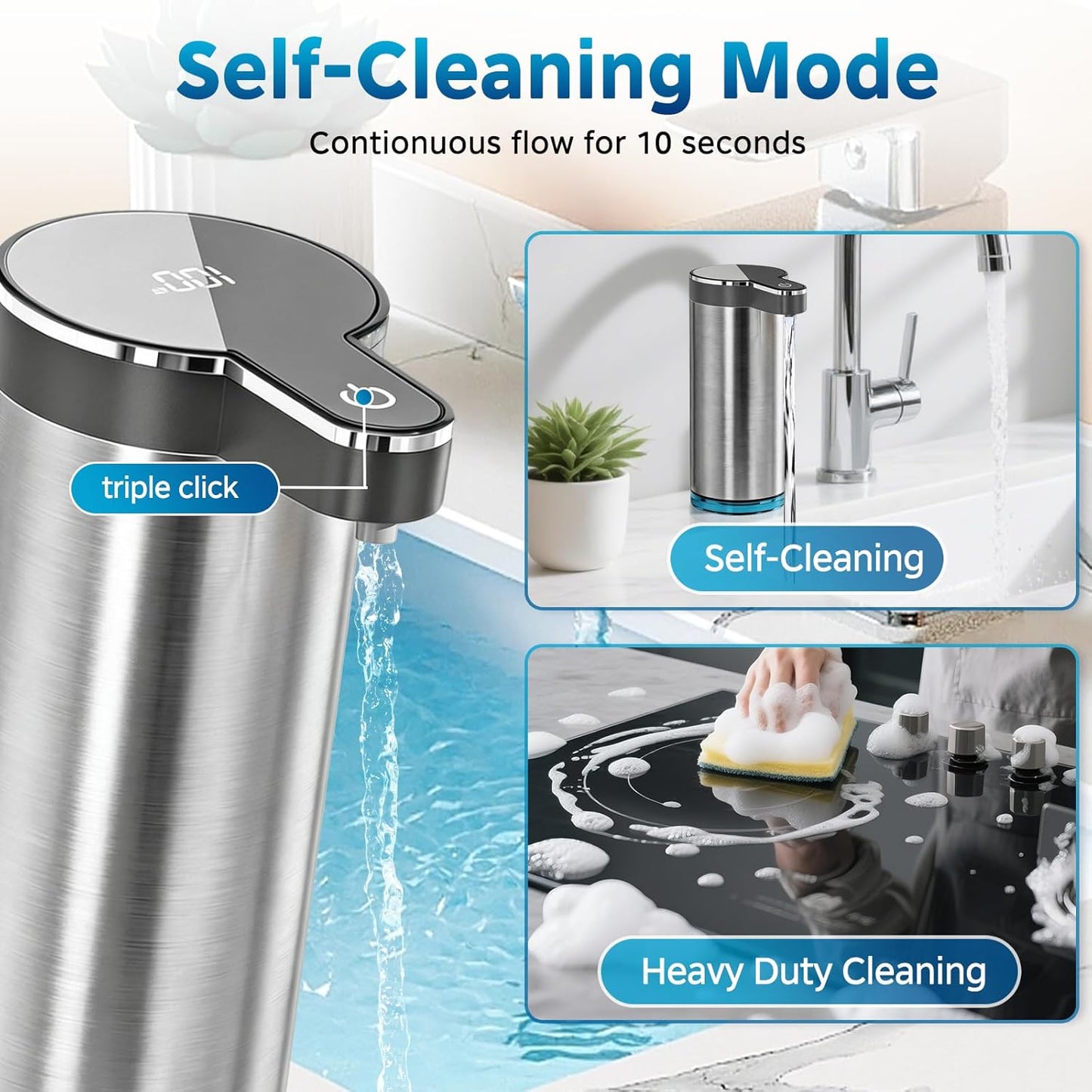 Automatic Foaming Soap Dispenser,Touchless Foam Soap Dispenser,12oz Rechargeabled Wall Mounted Smart for Bathroom and Kitchen Dish Soap,Easy for Toddlers（Brushed Silver）