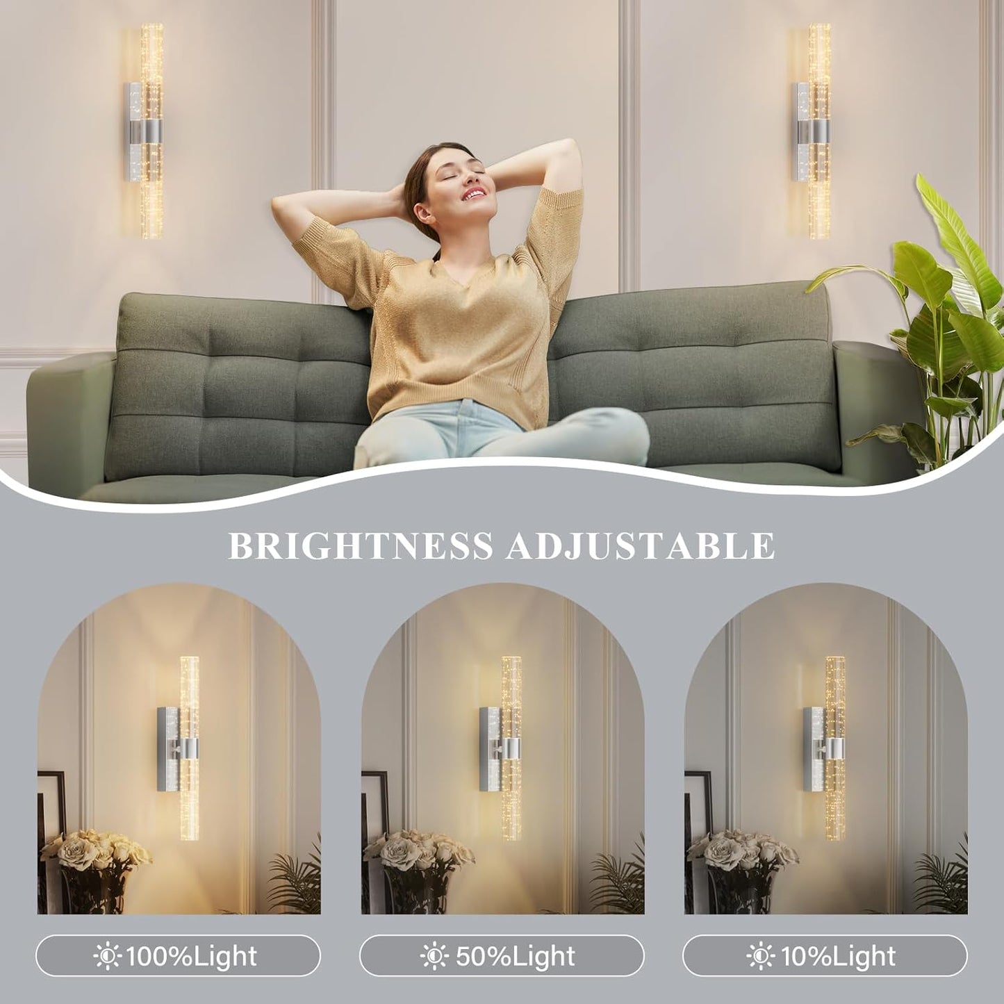 camuucci Battery Operated Wall Sconces Set of 2 Rechargeable Battery Powered Wall Light with 12000mAh Not Hardwired Dimmable Wall Lamp Fixtures for Bedroom Living Room Gold 15.3 Inches