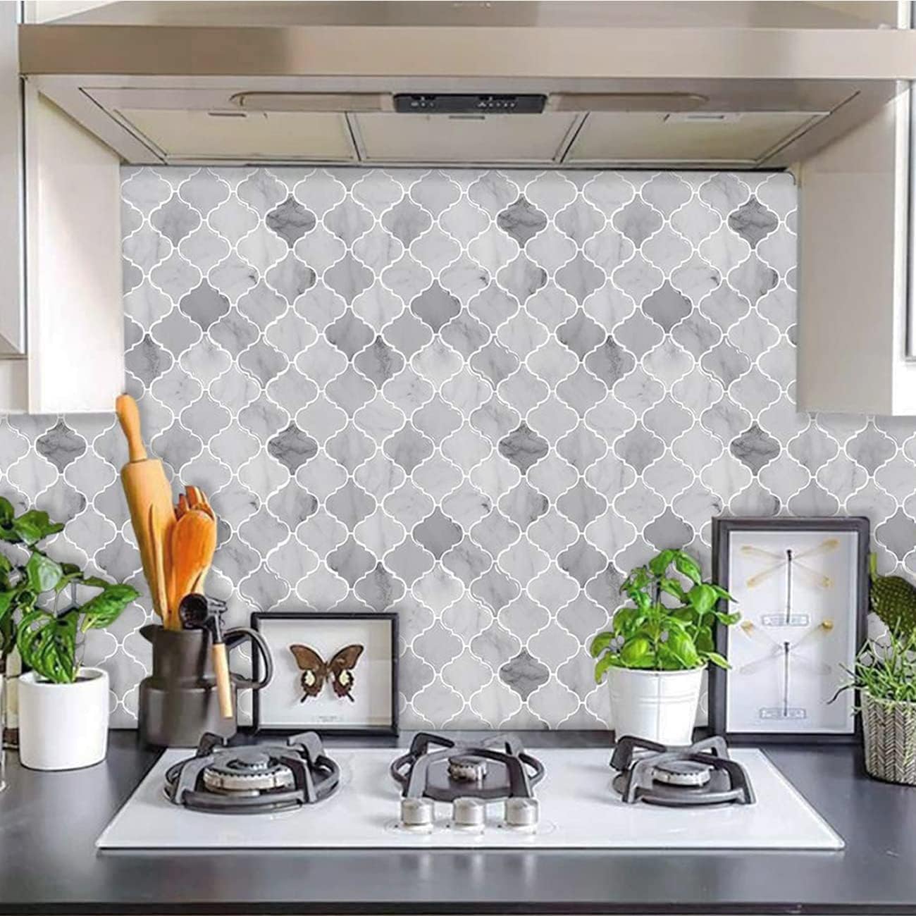Arabesque Peel and Stick Backsplash for Kitchen, Thicker Design 3D Self Adhesive Wall Tiles, 12"x12" Peel and Stick Wall Tiles, Dark Grey 10-Sheet Stick on Tiles for Kitchen and Bathroom.