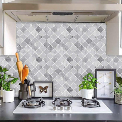 Arabesque Peel and Stick Backsplash for Kitchen, Thicker Design 3D Self Adhesive Wall Tiles, 12"x12" Peel and Stick Wall Tiles, Dark Grey 10-Sheet Stick on Tiles for Kitchen and Bathroom.
