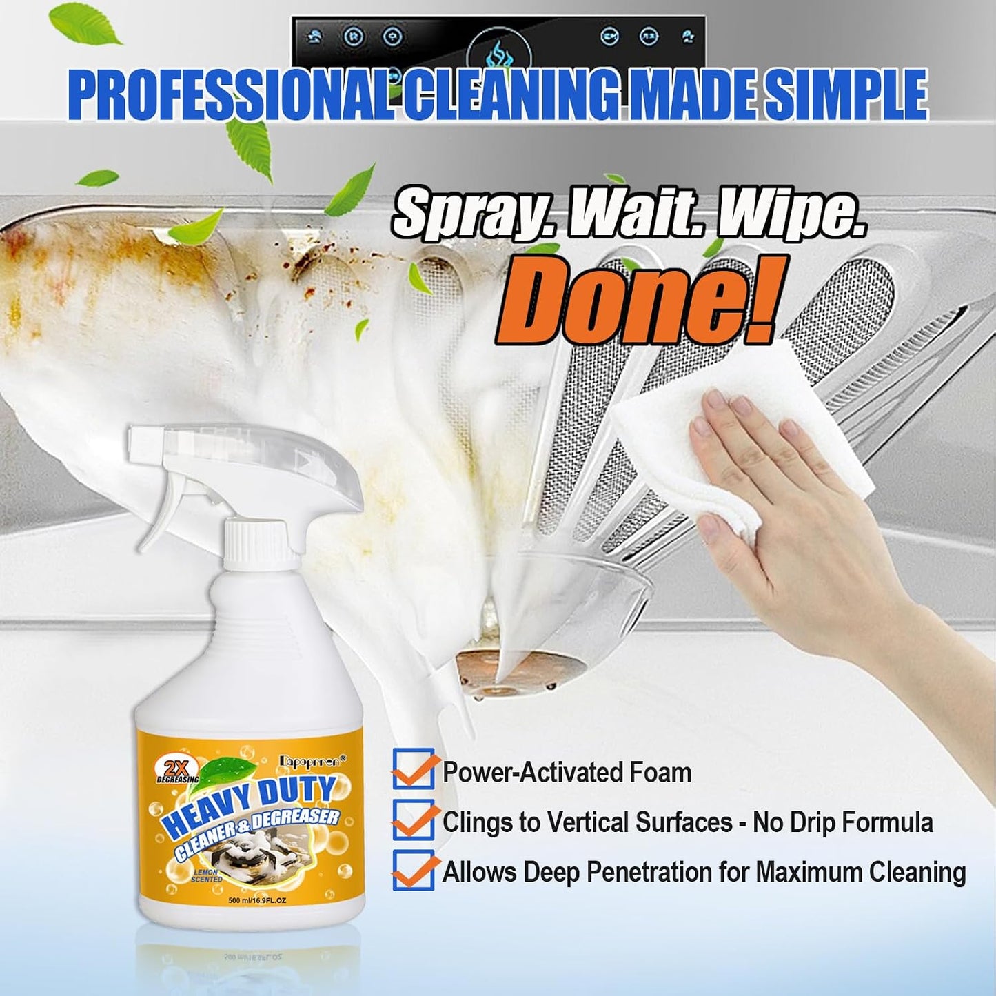 16.9 FLoz Clean Up Kitchen Oil Stains Spray,Oven Cleaner Heavy Duty,Kitchen Foam Cleaner & Multipurpose Degreaser Spray, Removes Burnt Residue, Grease & Oil Stains from Pots, Pans and Stovetops
