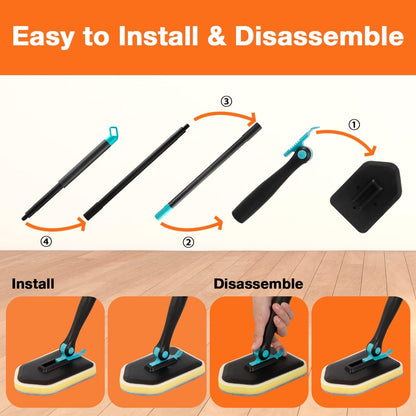 3 in 1 Scrub Cleaning Brush with Long Handle 51'' - Shower Bathtub Tub & Tile Scrubber Brush Include 1 Stiff Brush Head & 3 Scouring Pads & 3 Microfiber Clothes, for Wall Bathroom Glass Bathtub(White)