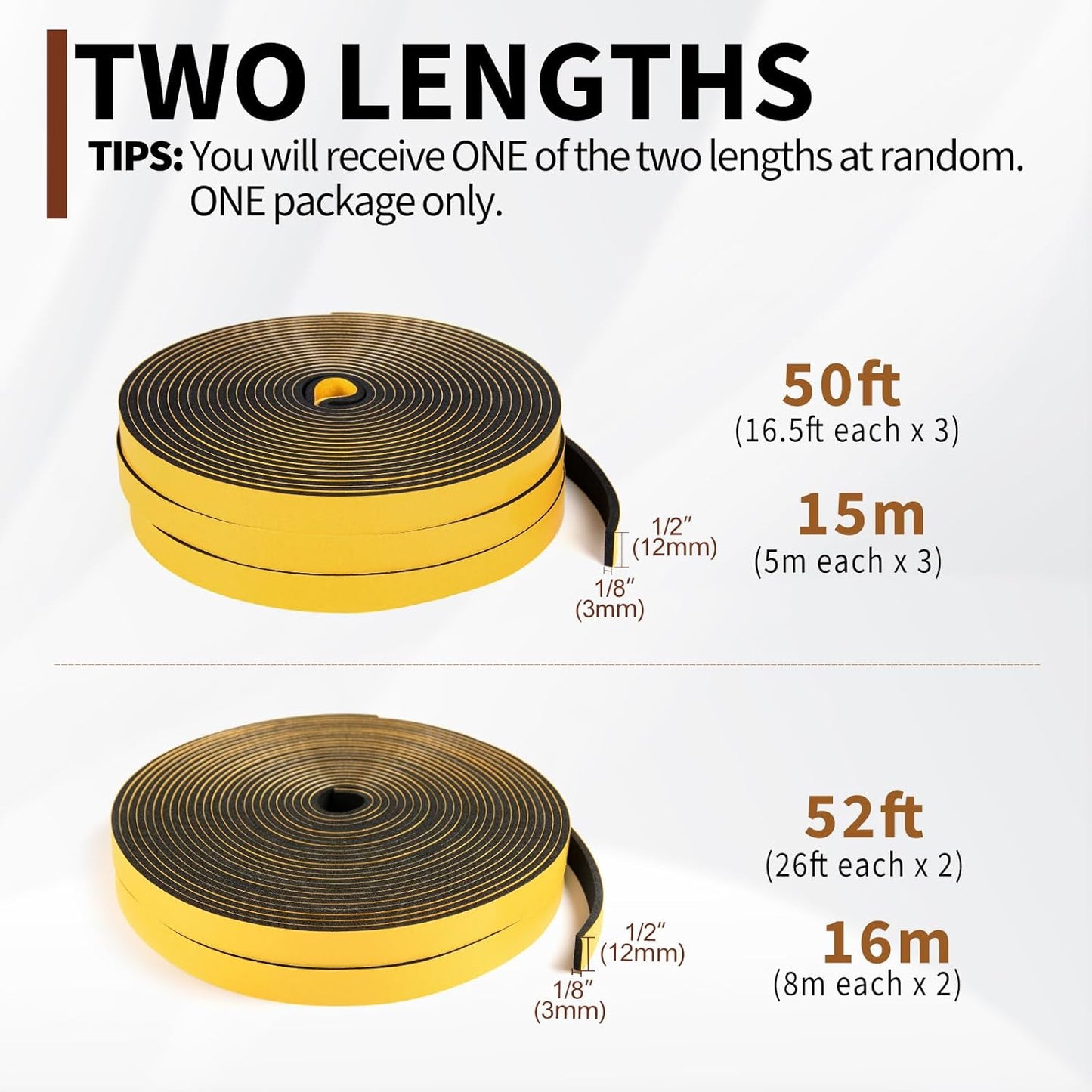 Yotache Self Adhesive Foam Gasket Tape 1/2" W X 1/2" T (New Adhesive Craft) for Doors Soundproofing Weather Seal Strip Insulation, 13 Ft Length