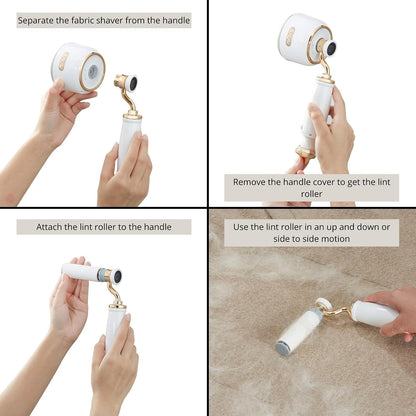 SALAV® Retro Edition 2-in-1 Rechargeable Fabric Shaver and Lint Roller, 6-Blade System, Removes Fuzz and Pilling on Fabrics, Includes Charging Cable (Rose)