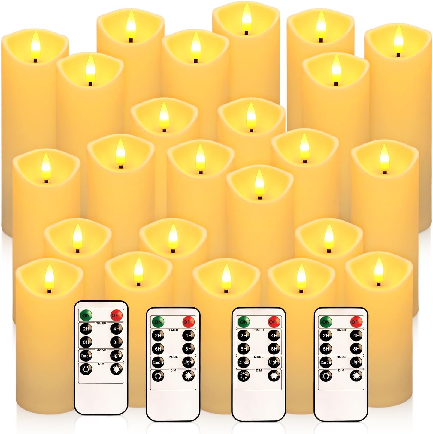 YOROXRG Set of 24 Waterproof Outdoor Flameless Candles, LED Candles with 4 Remote and Timer,(H 4" 5" 6" x D 2.2"),for Christmas,Halloween,Wedding,Festival