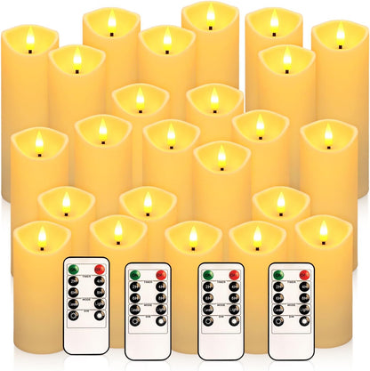 YOROXRG Set of 24 Waterproof Outdoor Flameless Candles, LED Candles with 4 Remote and Timer,(H 4" 5" 6" x D 2.2"),for Christmas,Halloween,Wedding,Festival