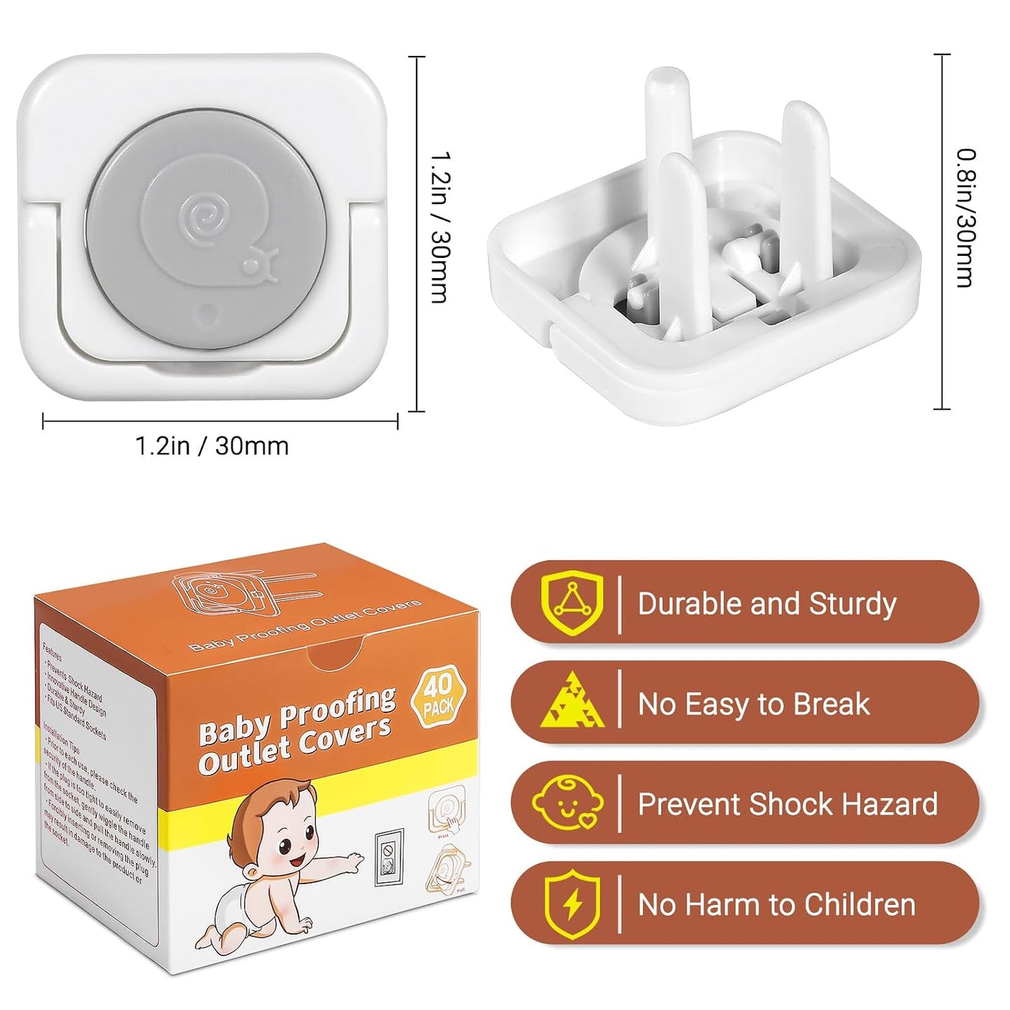 Outlet Covers Baby Proofing, 40 Pack Child Proof Plug Socket Covers Electric Plug Protectors Safety Caps to Prevent Power Shock, for US 3-Prong, White