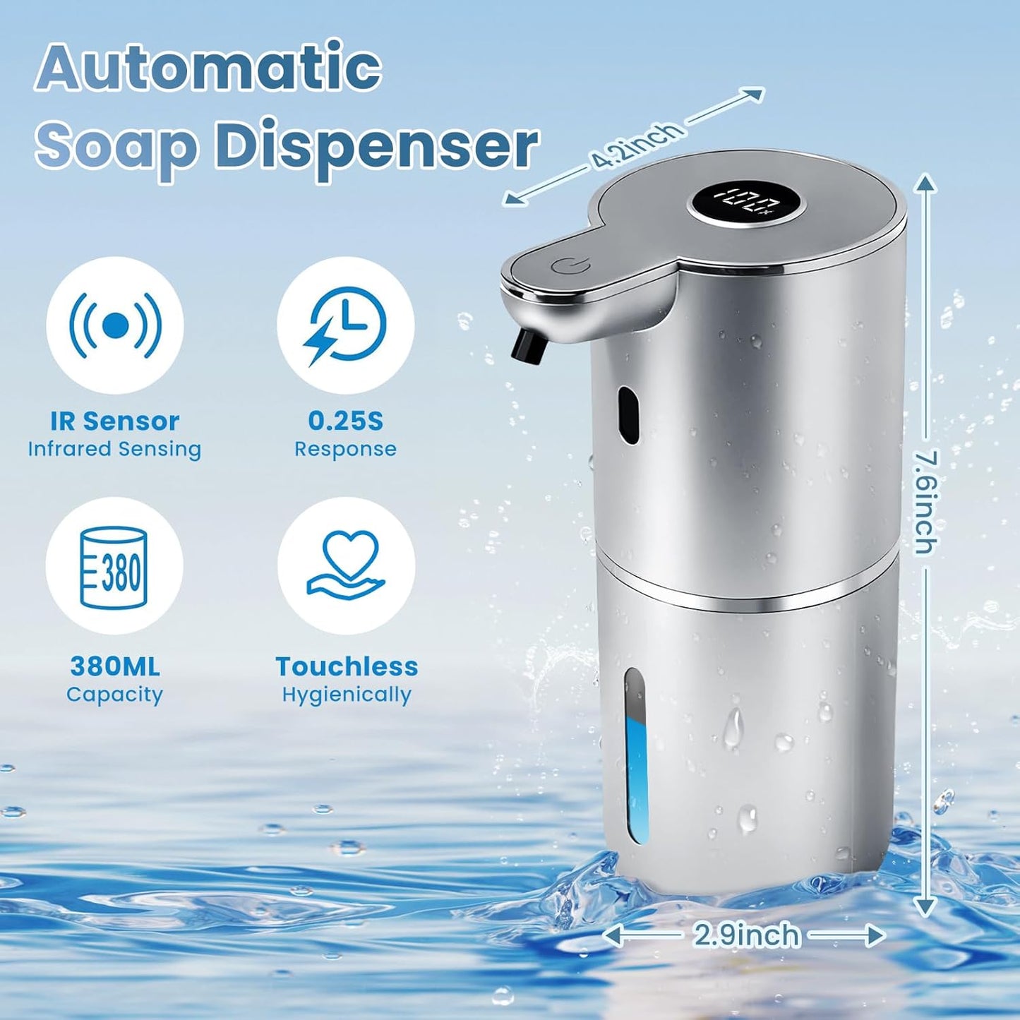 Automatic Soap Dispenser, Touchless Liquid Soap Dispensers, USB Rechargeable, 6-Level Adjustable Volume Control, 12.8oz/380ml, Wall Mount for Kitchen, Bathroom, Free Stickers (Gold)
