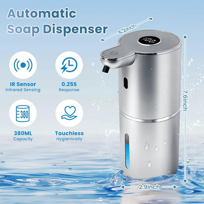 Automatic Soap Dispenser, Touchless Liquid Soap Dispensers, USB Rechargeable, 6-Level Adjustable Volume Control, 12.8oz/380ml, Wall Mount for Kitchen, Bathroom, Free Stickers (Gold)