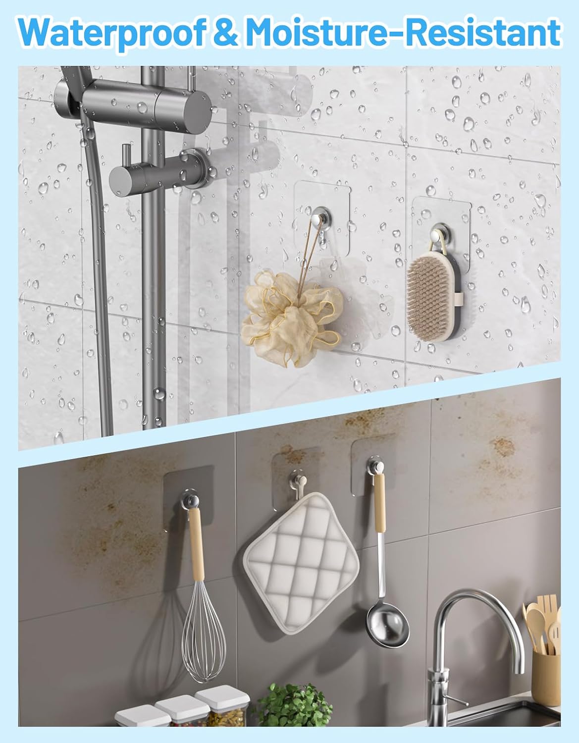 20 Pcs Adhesive Picture Hooks, 20 Ibs Load Heavy Duty Self Adhesive Wall Hooks for Hanging, Waterproof Picture Hangers Without Nails for Bathroom Kitchen, Transparent Sticky Hooks for Frames