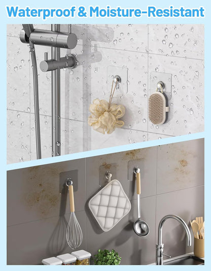 20 Pcs Adhesive Picture Hooks, 20 Ibs Load Heavy Duty Self Adhesive Wall Hooks for Hanging, Waterproof Picture Hangers Without Nails for Bathroom Kitchen, Transparent Sticky Hooks for Frames