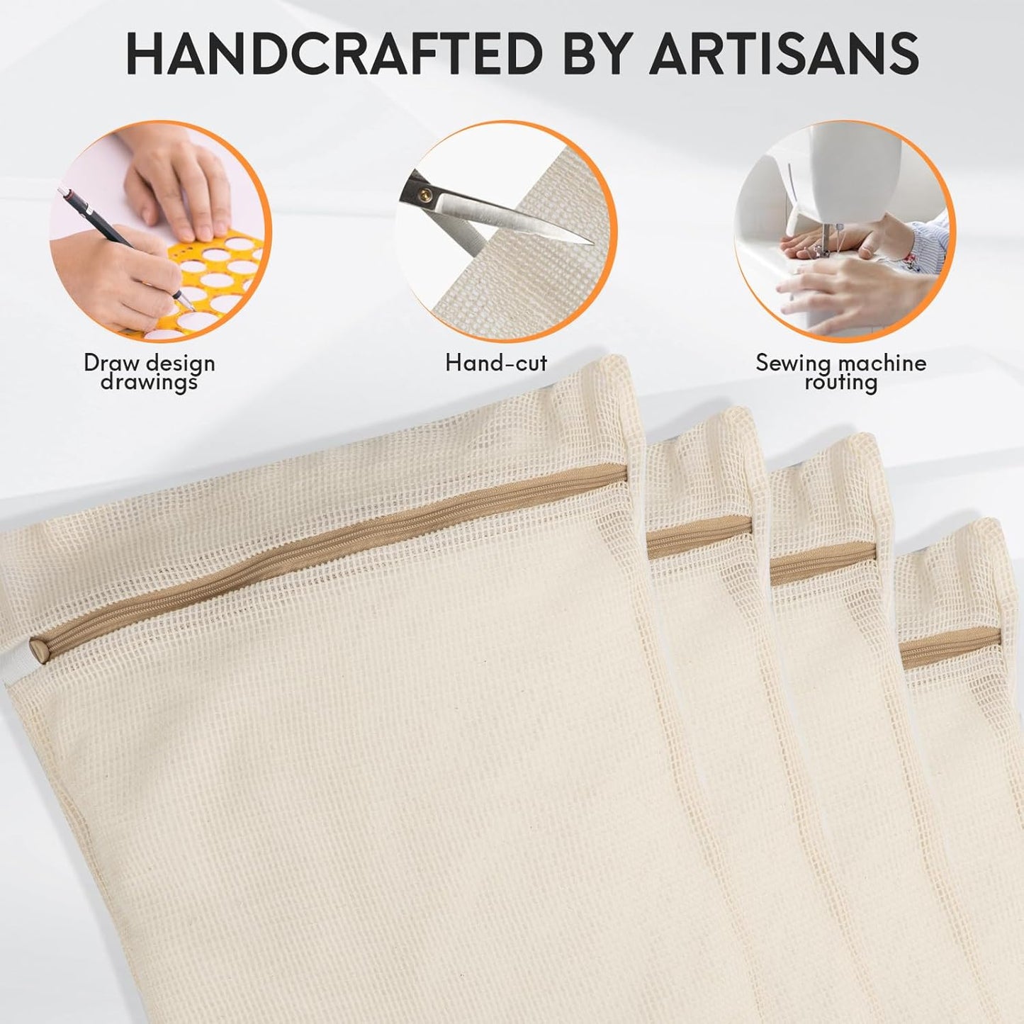3-piece set extra-large 20×23.6 inch durable organic cotton mesh laundry bags, with sturdy zippers and breathable mesh, perfect for delicate items like underwear, clothes, pants, and socks.