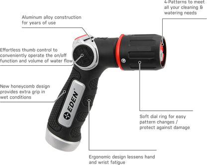 Eden PRO 94834 Metal Front Trigger 4-Pattern Turbo Nozzle | Heavy-Duty Hose Sprayer for Garden, Lawn, Plants, Outdoor Cleaning, Durable Aluminum Core, Quick Connect Set Included