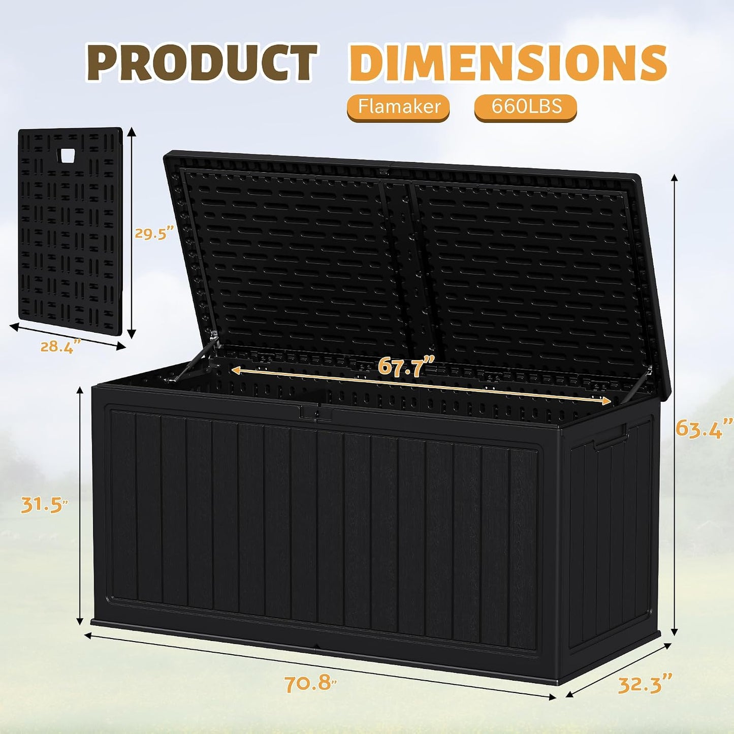 Flamaker Resin Deck Box 120 Gallon Waterproof Large Outdoor Indoor Storage Box Imitation Wood Resin for Patio Furniture Garden Tools and Pool (Black)