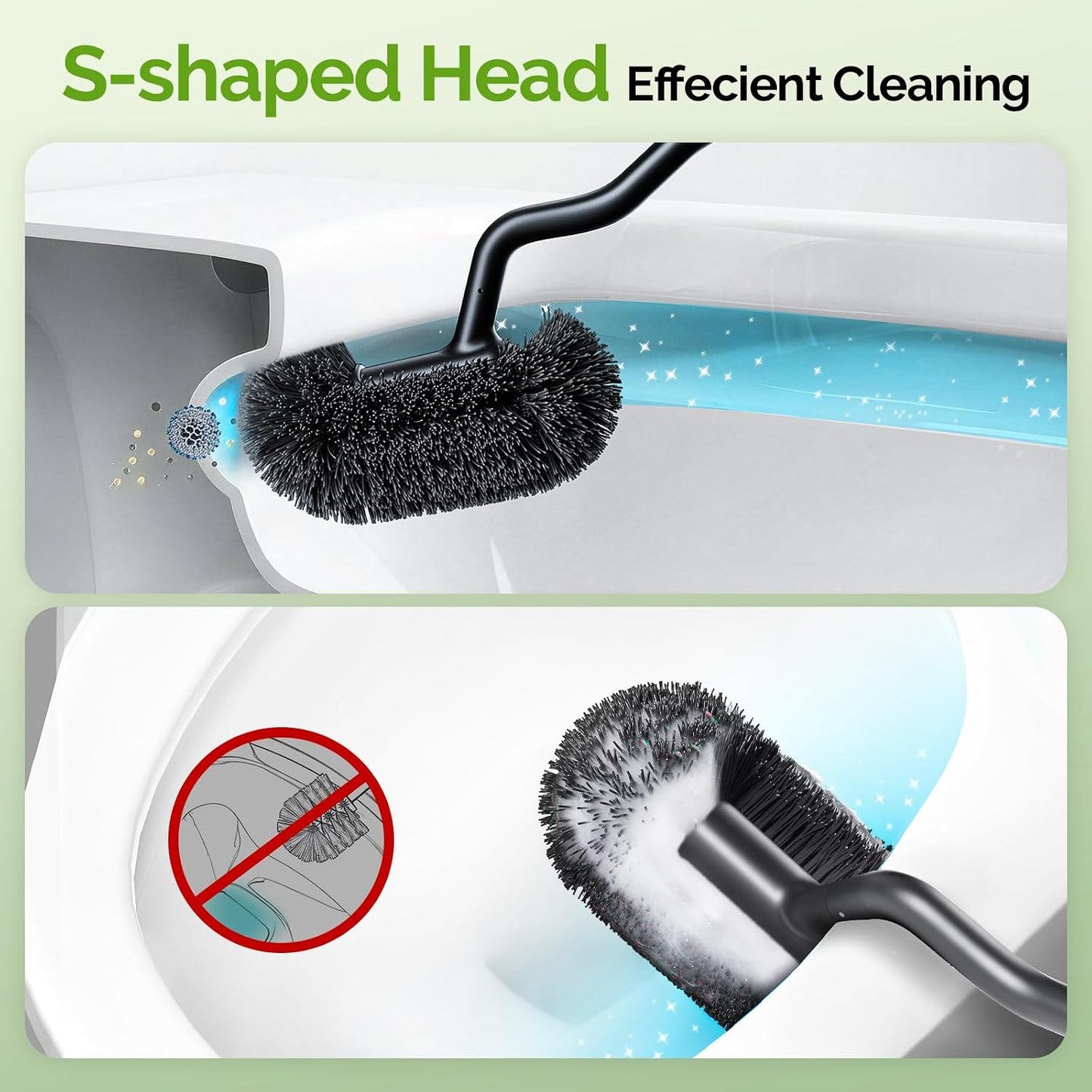 HAMITOR Toilet Brush and Holder Set: 304 Stainless Steel Heavy Duty Bowl Cleaner Brush - Deep Cleaning Under Rim Curved Bristle - Space Saving Wall-Mounted for Home RV Bathroom Accessories Silver