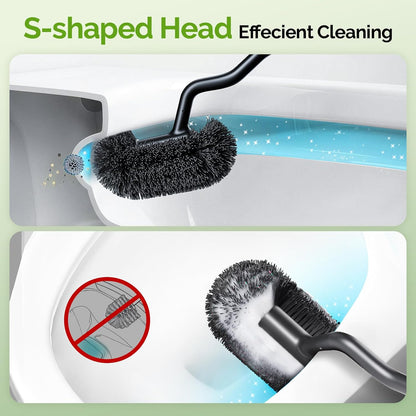HAMITOR Toilet Brush and Holder Set: 304 Stainless Steel Heavy Duty Bowl Cleaner Brush - Deep Cleaning Under Rim Curved Bristle - Space Saving Wall-Mounted for Home RV Bathroom Accessories Silver