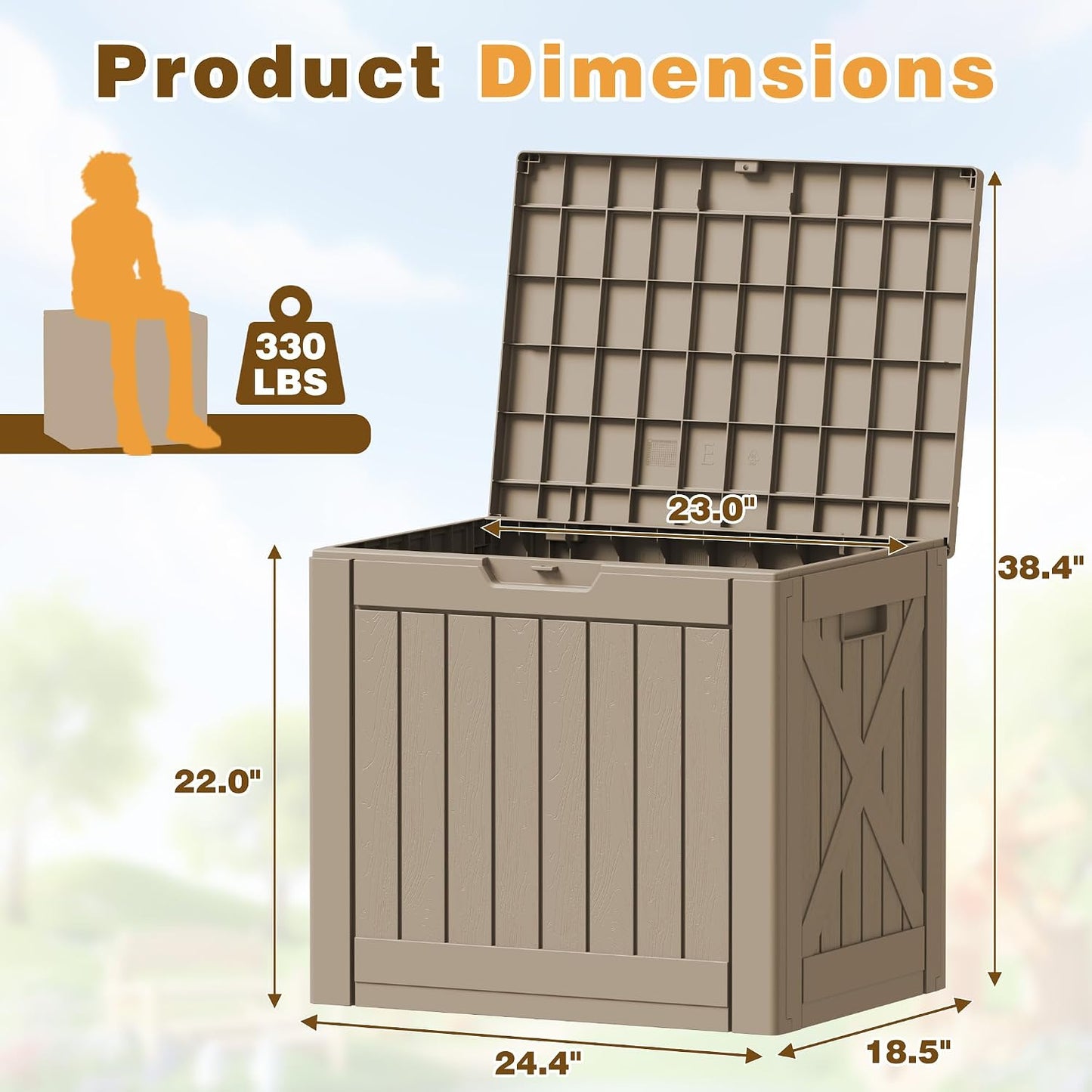 Flamaker Resin Deck Box 120 Gallon Waterproof Large Outdoor Indoor Storage Box Imitation Wood Resin for Patio Furniture Garden Tools and Pool (Black)