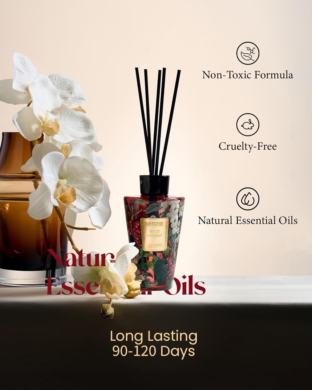 M&SENSE Reed Diffuser Set, Jasmine Sandalwood Scented 6.3 fl oz Natural Essential Oil Diffusers with Sticks, Non-Toxic Organic Air Freshener, Long-Lasting Fragrance Oils for Home Bathroom Living Room