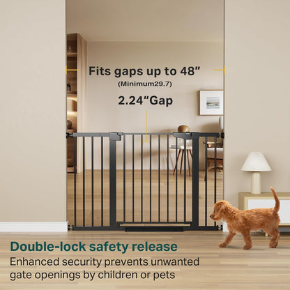 Cumbor 29.7-48" Baby Gate for Stairs, Mom's Choice Awards Winner-Dog Gate for Doorways, Auto Close Safety Pet Gate for Dogs Indoor, Easy Install Pressure Mounted Child Gate with Walk Thru Door, Brown