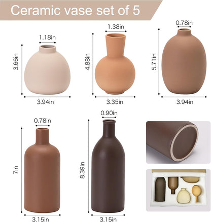 Small Ceramic Modern Decorative Flower Vase Set Farmhouse Vases, 5 Pack | Ornaments for Living Room, Kitchen, Bedroom, Party, Wedding