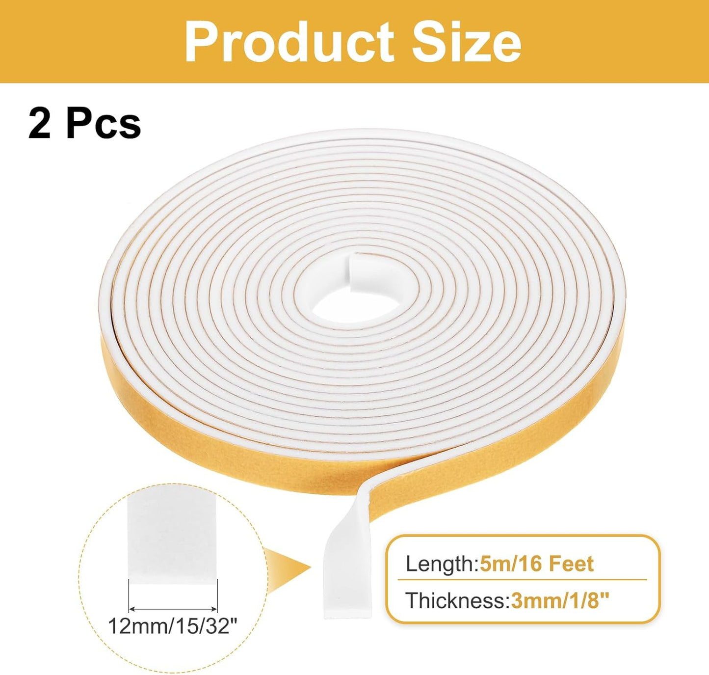 MECCANIXITY Weather Door Seal Strip Tape, Door Insulation Stripping Single Side Strong Self Adhesive Foam Tape Gap Filler for Door, Window, 1/4 Inch x 1/16 Inch x 32 Feet White 2 Pack