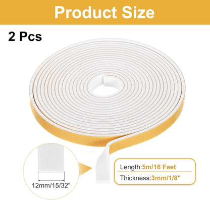MECCANIXITY Weather Door Seal Strip Tape, Door Insulation Stripping Single Side Strong Self Adhesive Foam Tape Gap Filler for Door, Window, 1/4 Inch x 1/16 Inch x 32 Feet White 2 Pack