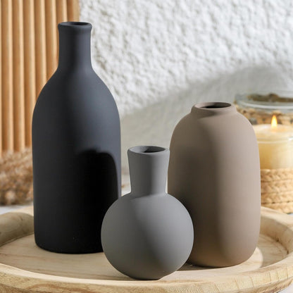 Ceramic Vase Set of 3, Decorative Vases Home Decor Modern Neutral Flower Pampass Boho Vase for Living Room, Table, Mantel, Entryway, Bookshelf, Kitchen, Bedroom, Bathroom - White