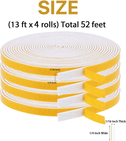 Door Weather Stripping-3 Rolls, 1/2 Inch Wide X 1/2 Inch Thick Total 20 Feet Long, Adhesive Foam Seal Tape for Window Insulation(6.5ft x 3 Rolls)