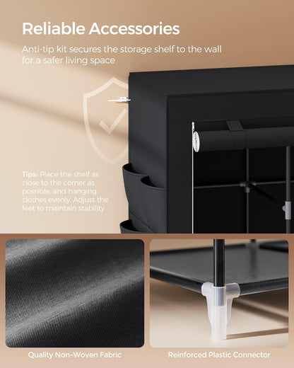 SONGMICS Portable Closet, Wardrobe Closet Organizer with Cover, 3 Hanging Rods and Shelves, 4 Side Pockets, 51.2 x 17.7 x 65.7 Inches, Large Capacity for Bedroom, Living Room, Ink Black URYG092B02