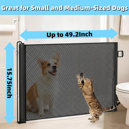 15" Step Over Retractable Dog Gate, No-Drill Pet Barrier for Doorways & Stairs, Easy Human Access & Pet Containment, Adjustable Small Dog Gate for Indoor Use