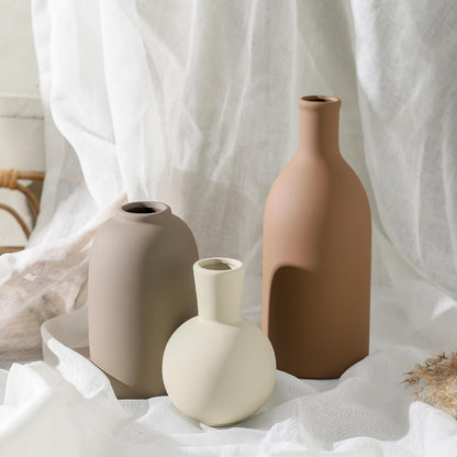 Ceramic Vase Set of 3, Decorative Vases Home Decor Modern Neutral Flower Pampass Boho Vase for Living Room, Table, Mantel, Entryway, Bookshelf, Kitchen, Bedroom, Bathroom - White