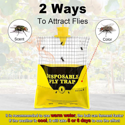 Outdoor Fly Traps for Patio, 4 Pack Pre-Baited Big Fly Bags Outdoor Disposable, Hanging Fly Catcher Hunter Stable Horse Ranch Control Repellent Killer for Barn, Farm