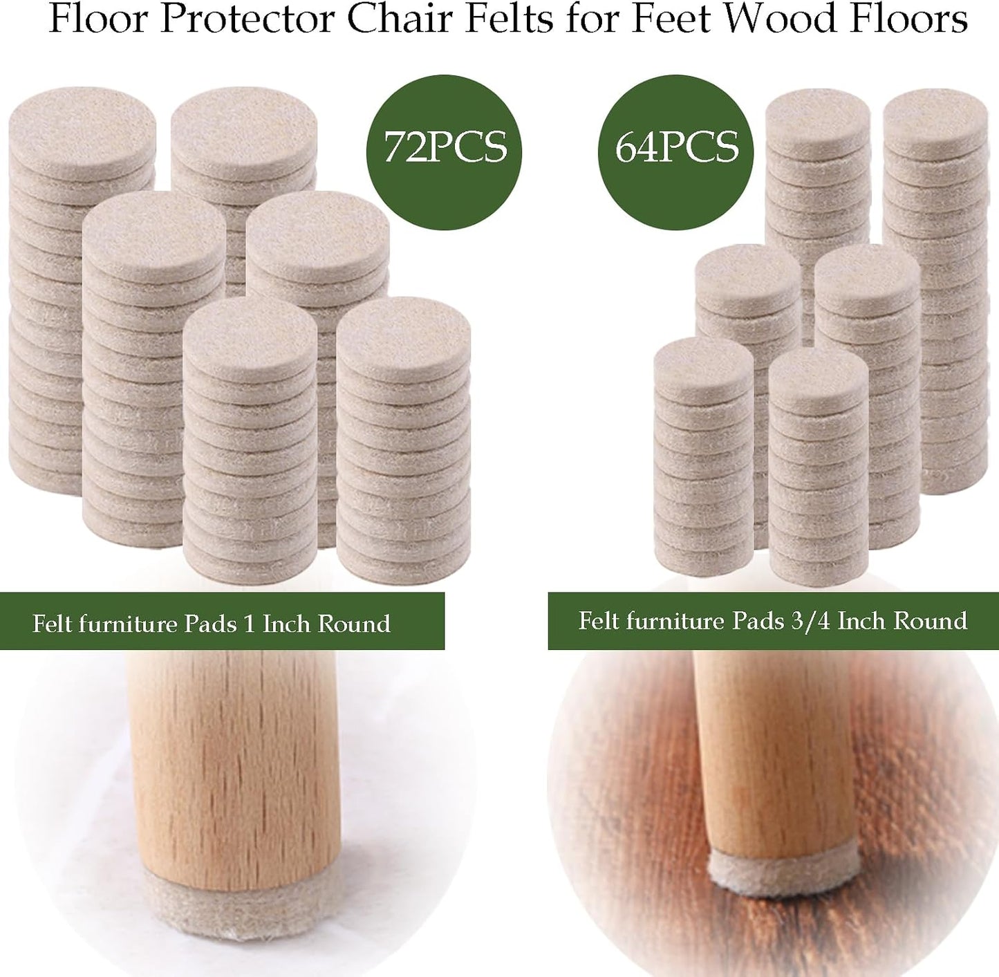 Fursafe&Q Felt Furniture Pads for Hardwood Floors - Self Adhesive Chair Felt Pad, Furniture Feet Floor Protectors, Furniture Sliders Protect from Nicks and dents, Anti Scratch 136 Pcs Beige Square